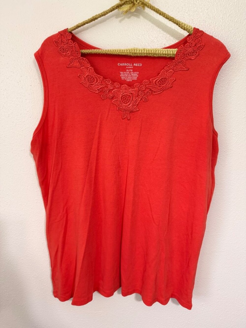 Carroll Reed Tank Top Classic Coral Red lace Neck Womans XL